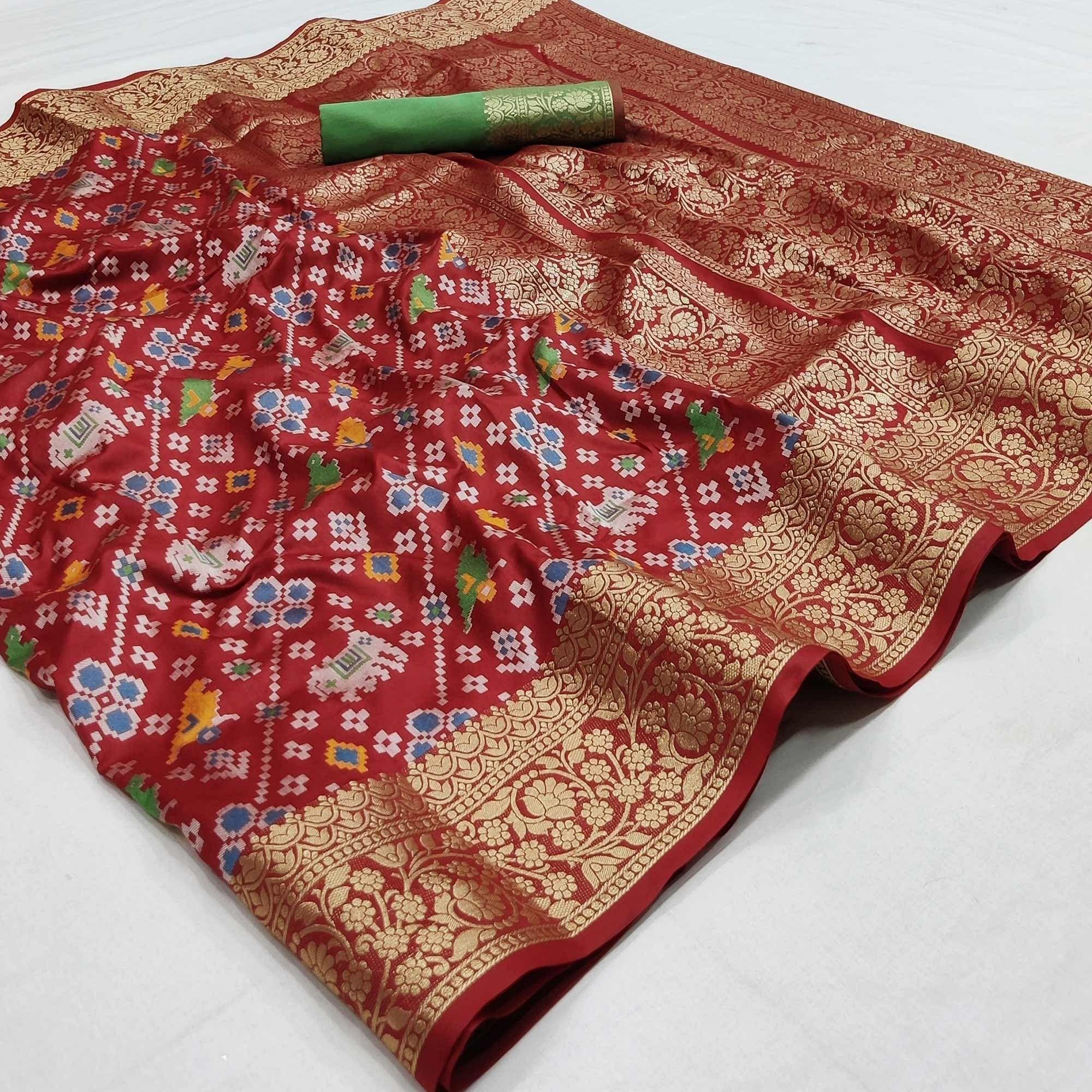 Maroon Festive Wear Patola Printed Art Silk Saree - Peachmode