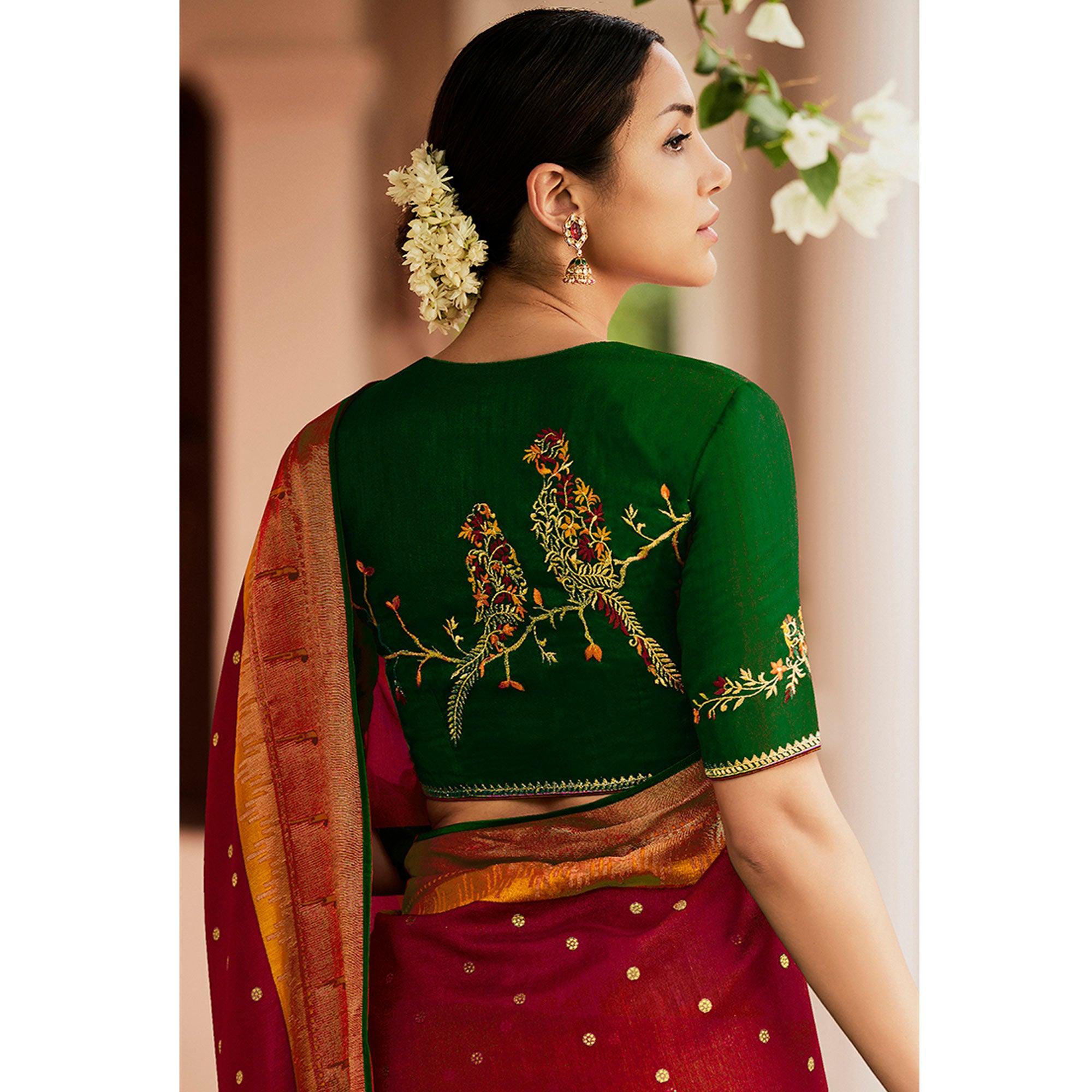 Maroon Festive Wear Woven & Printed Paithani Silk Saree - Peachmode