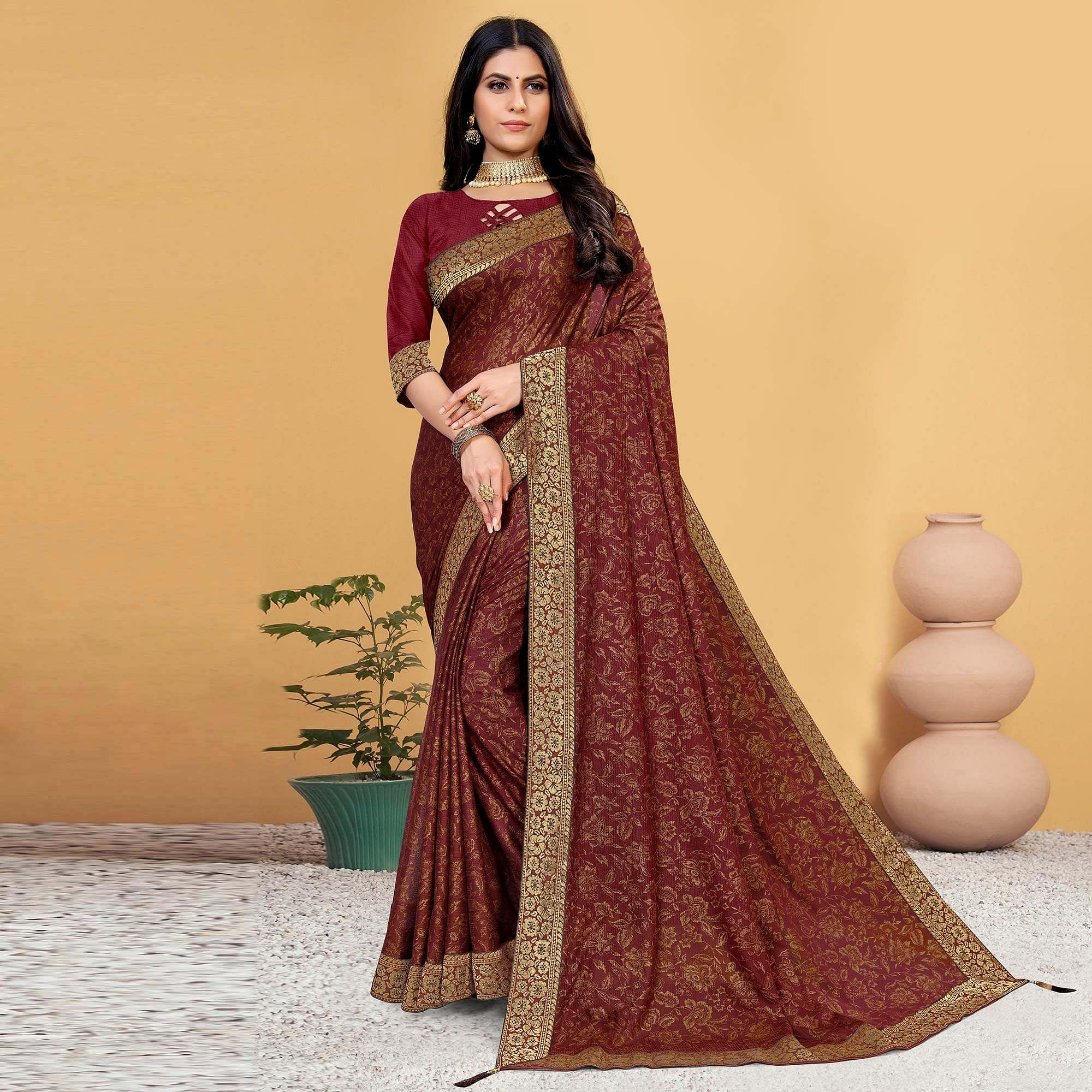 Maroon Festive Wear Woven Art Silk Saree - Peachmode