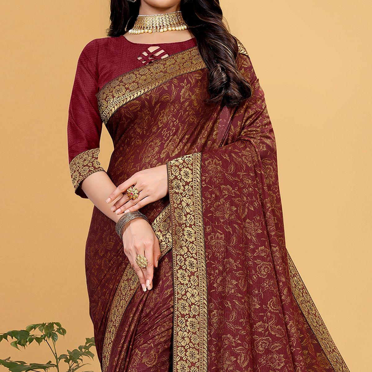 Maroon Festive Wear Woven Art Silk Saree - Peachmode