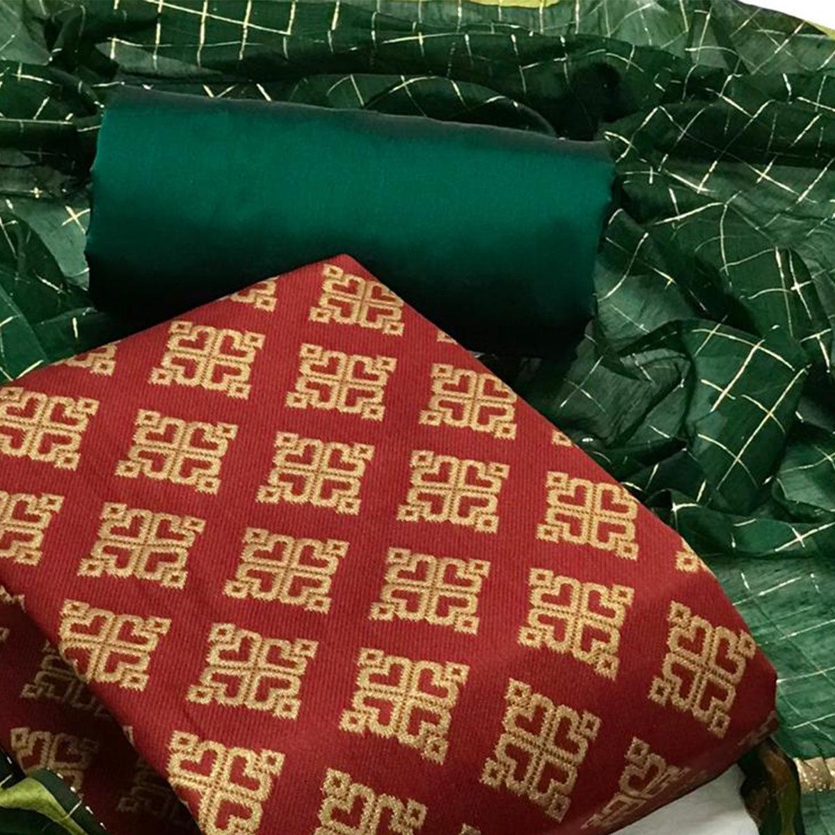 Maroon Festive Wear Woven Banarasi Silk Dress Material - Peachmode