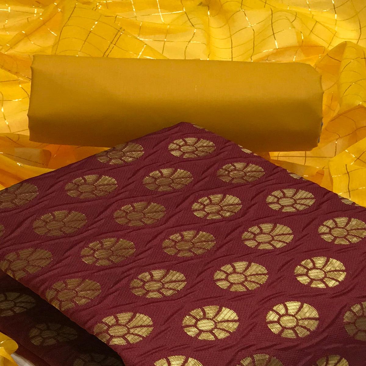 Maroon Festive Wear Woven Banarasi Silk Dress Material - Peachmode