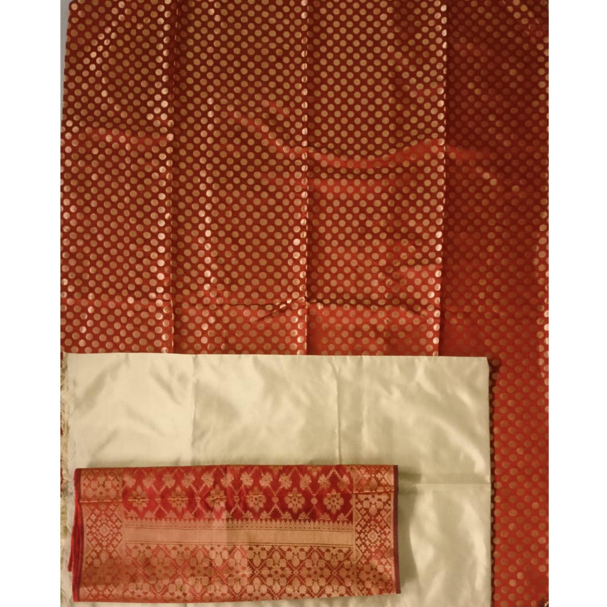 Maroon Festive Wear Woven Banarasi Silk Dress Material - Peachmode