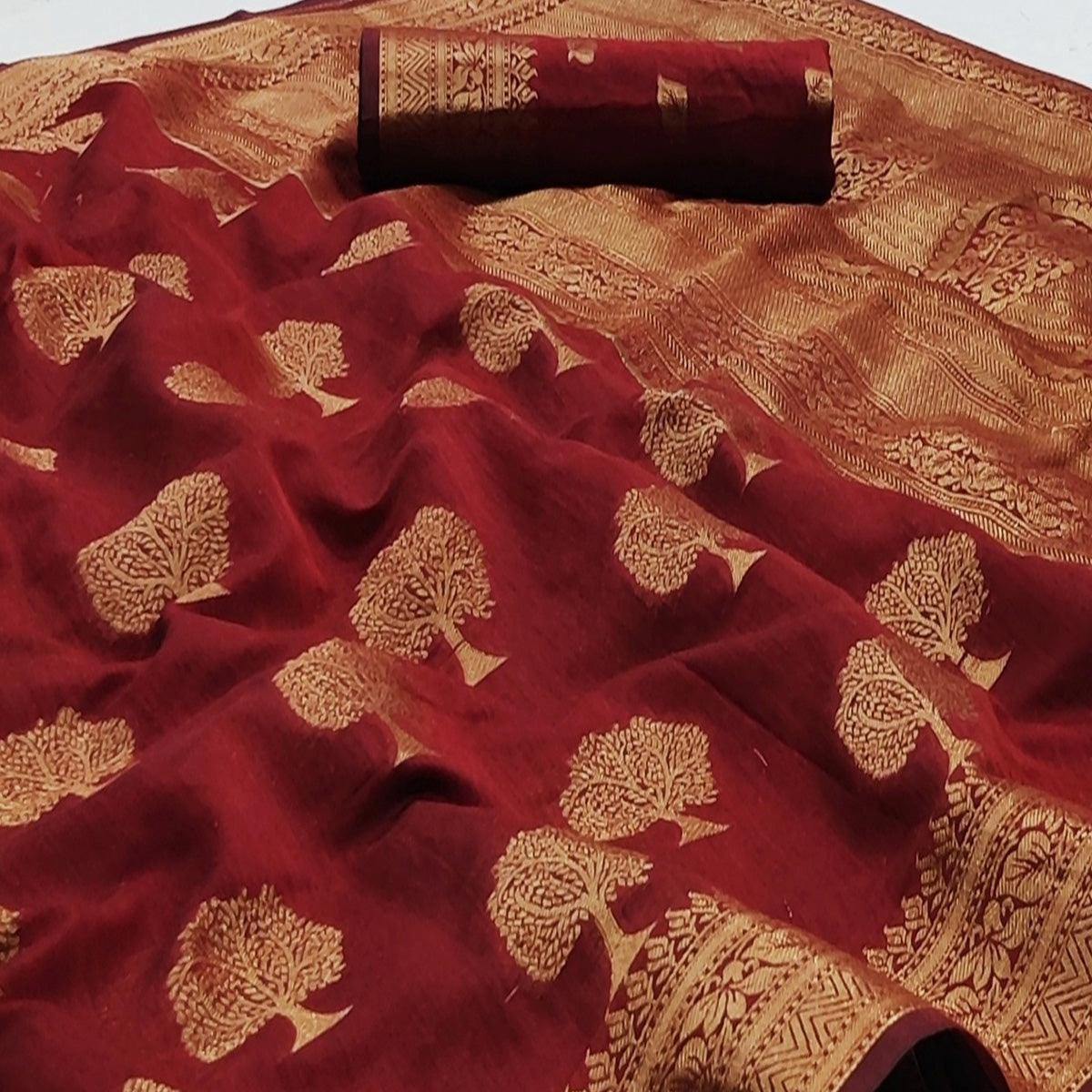 Maroon Festive Wear Woven Cotton Silk Saree With Jacquard Border - Peachmode