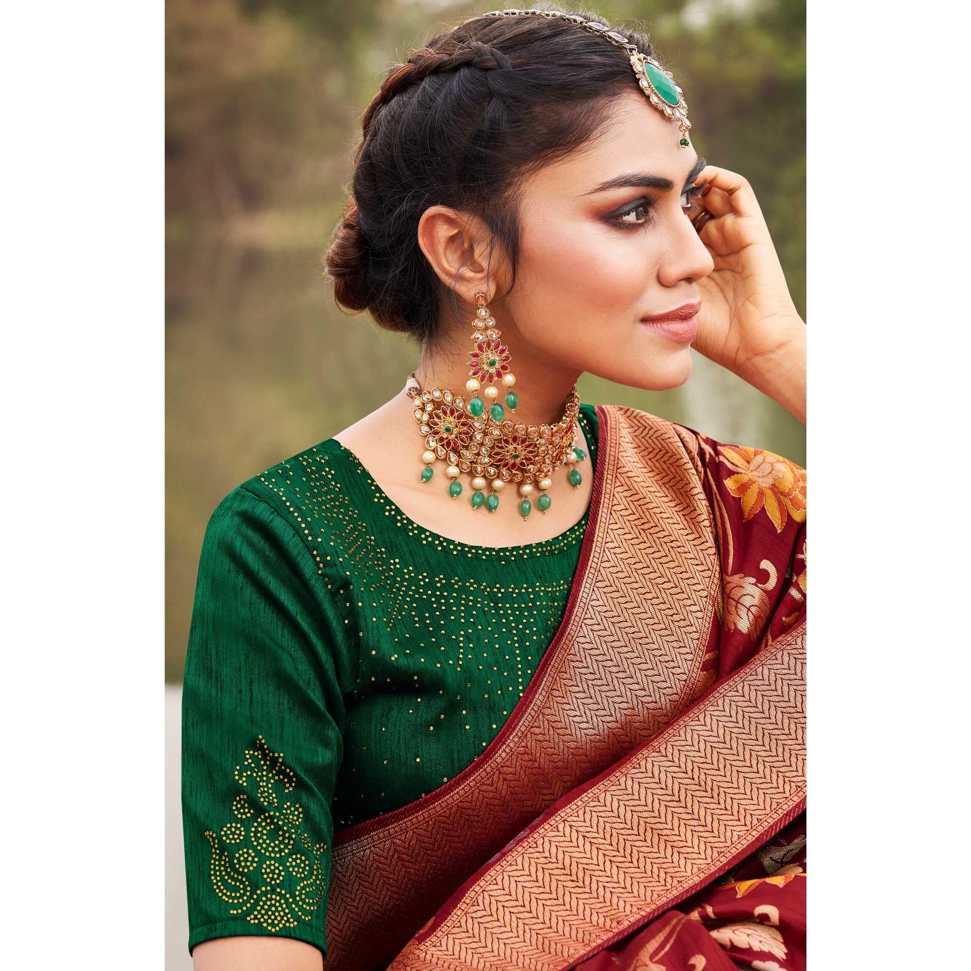 Maroon Festive Wear Woven Silk Saree - Peachmode