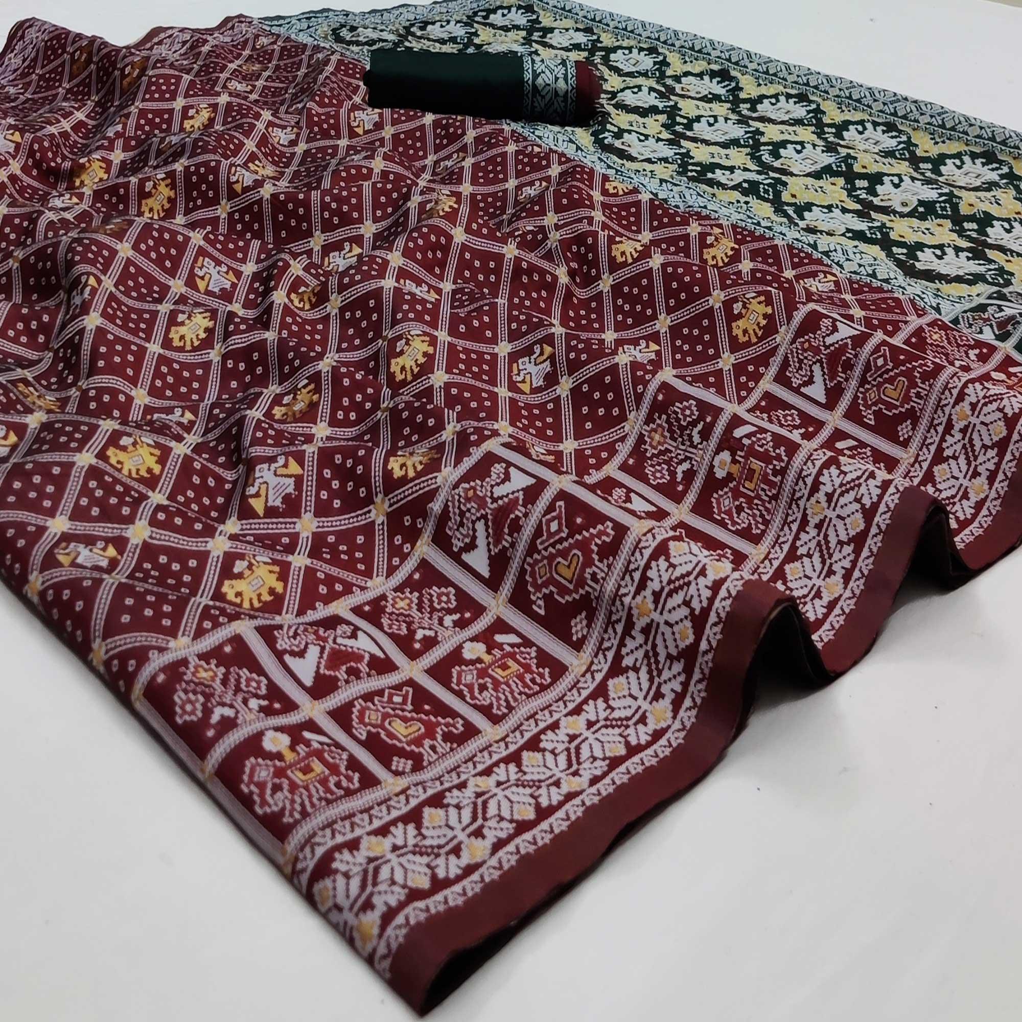 Maroon Festive Wear Woven Soft Silk Patola Saree - Peachmode