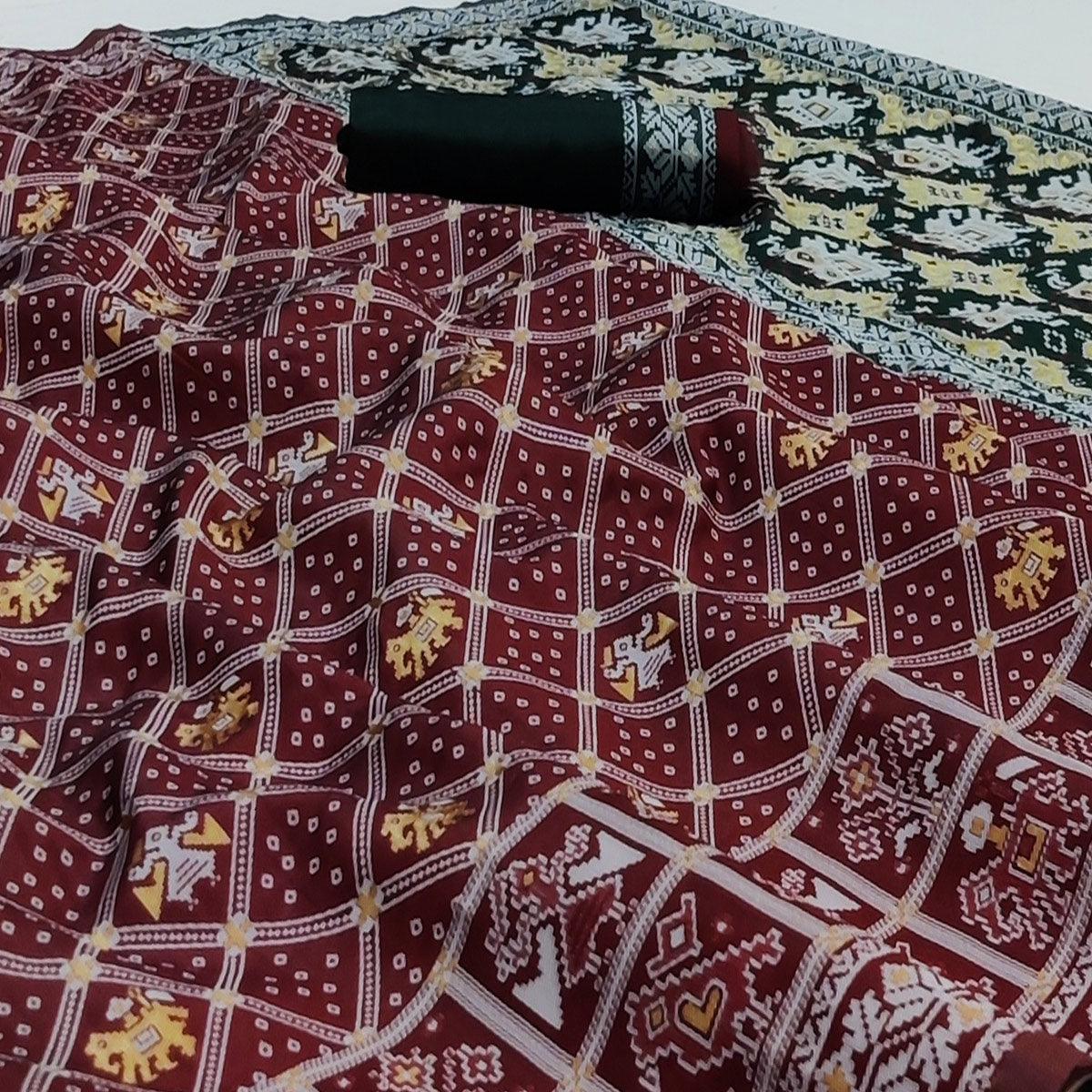 Maroon Festive Wear Woven Soft Silk Patola Saree - Peachmode