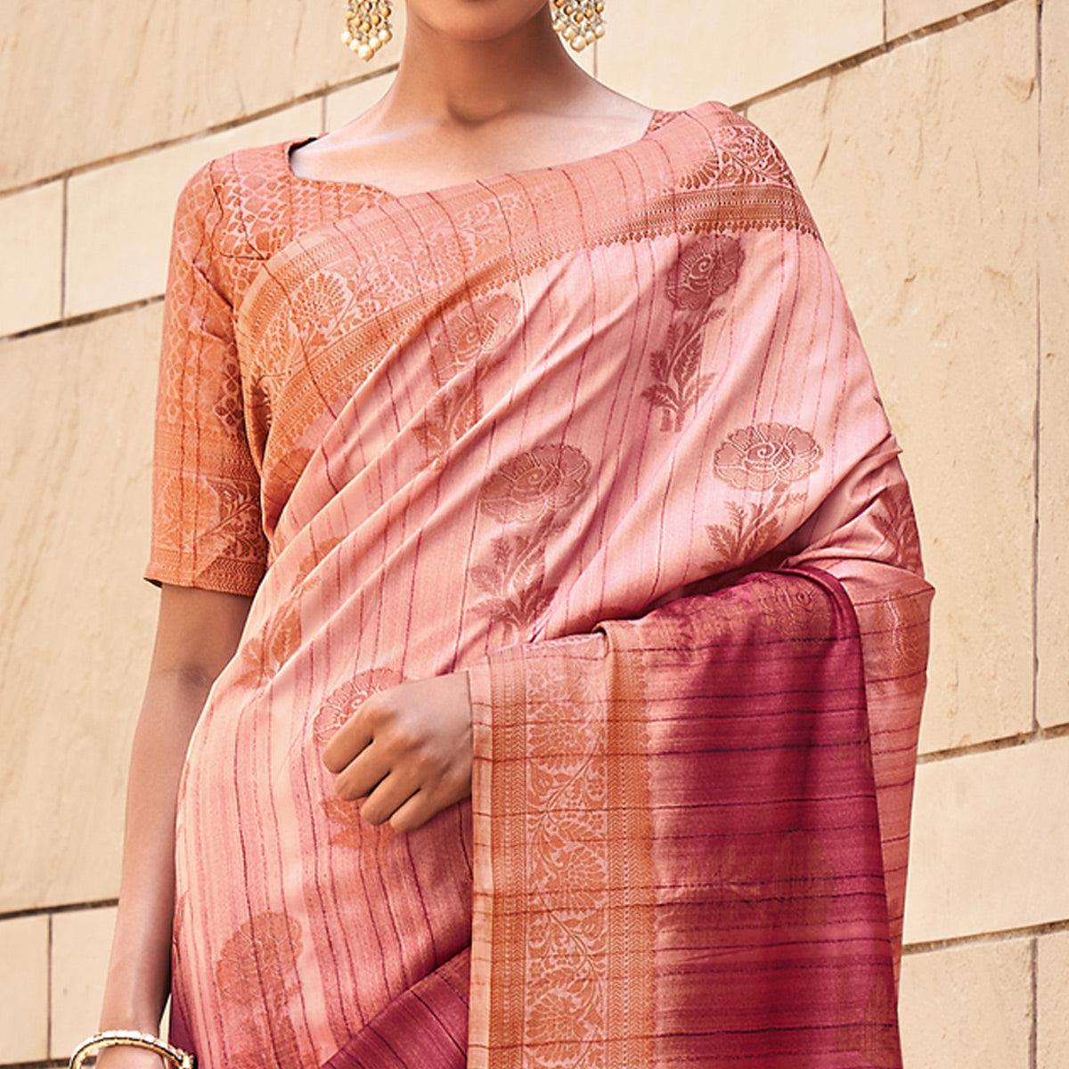 Maroon Floral Woven Art Silk Saree - Peachmode