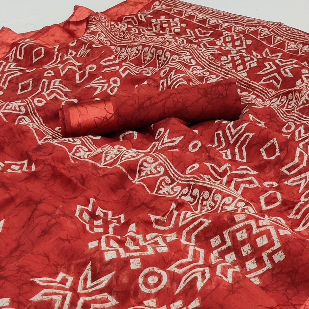 Maroon Geometric Printed Linen Saree - Peachmode