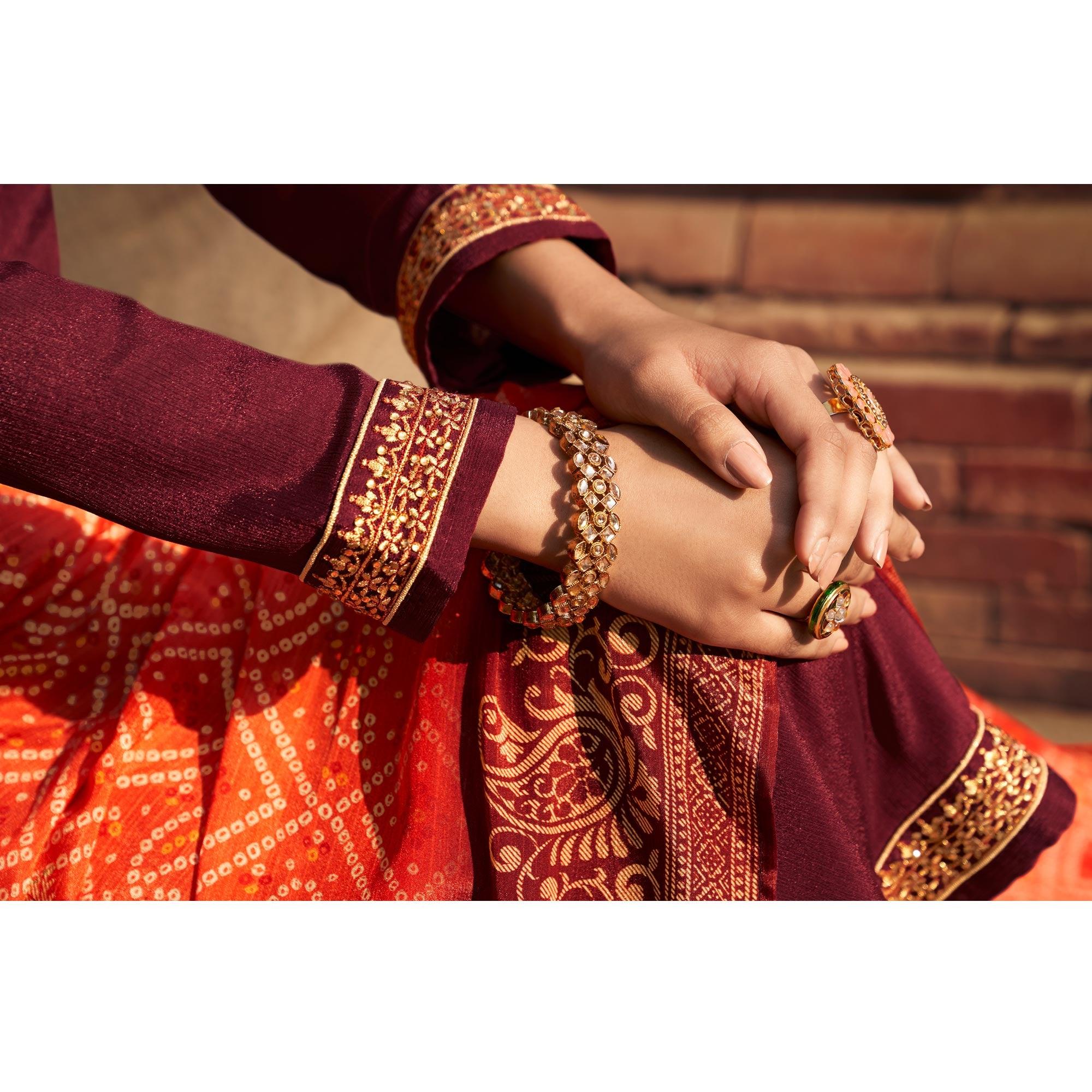 Maroon Partywear Embroidered Chinon chiffon Suit - Peachmode