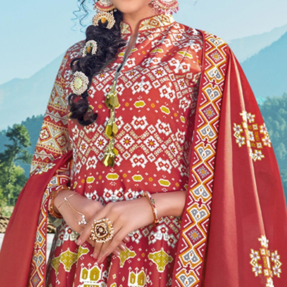 Maroon Partywear Patola Digital Printed Killer Silk Anarkali Suit - Peachmode