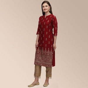 Maroon Partywear Woven Cotton Kurti Set - Peachmode