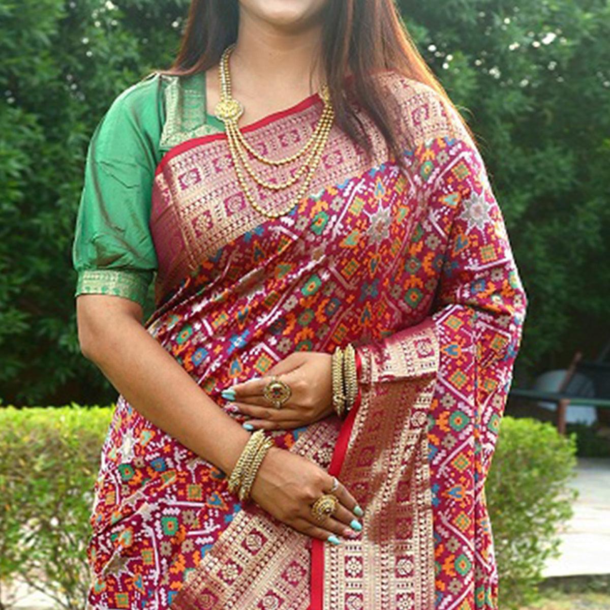 Maroon Patola Printed Art Silk Saree - Peachmode