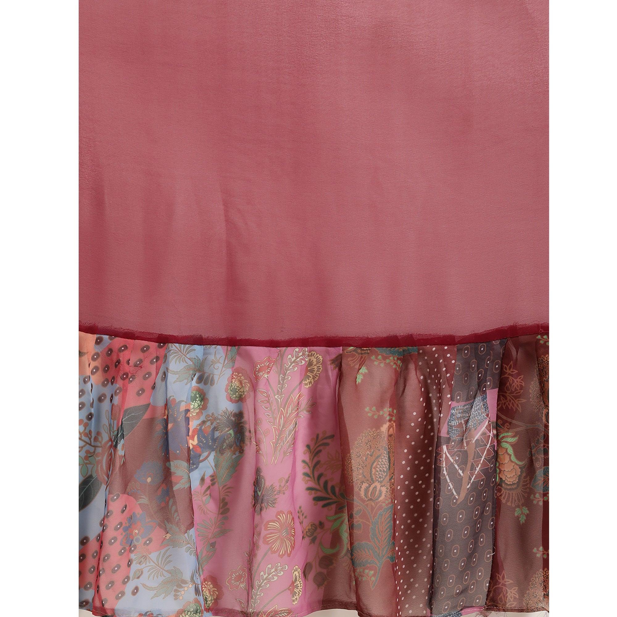 Maroon Printed Georgette Saree - Peachmode