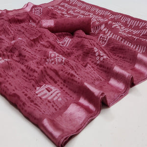 Maroon Printed Linen Saree - Peachmode
