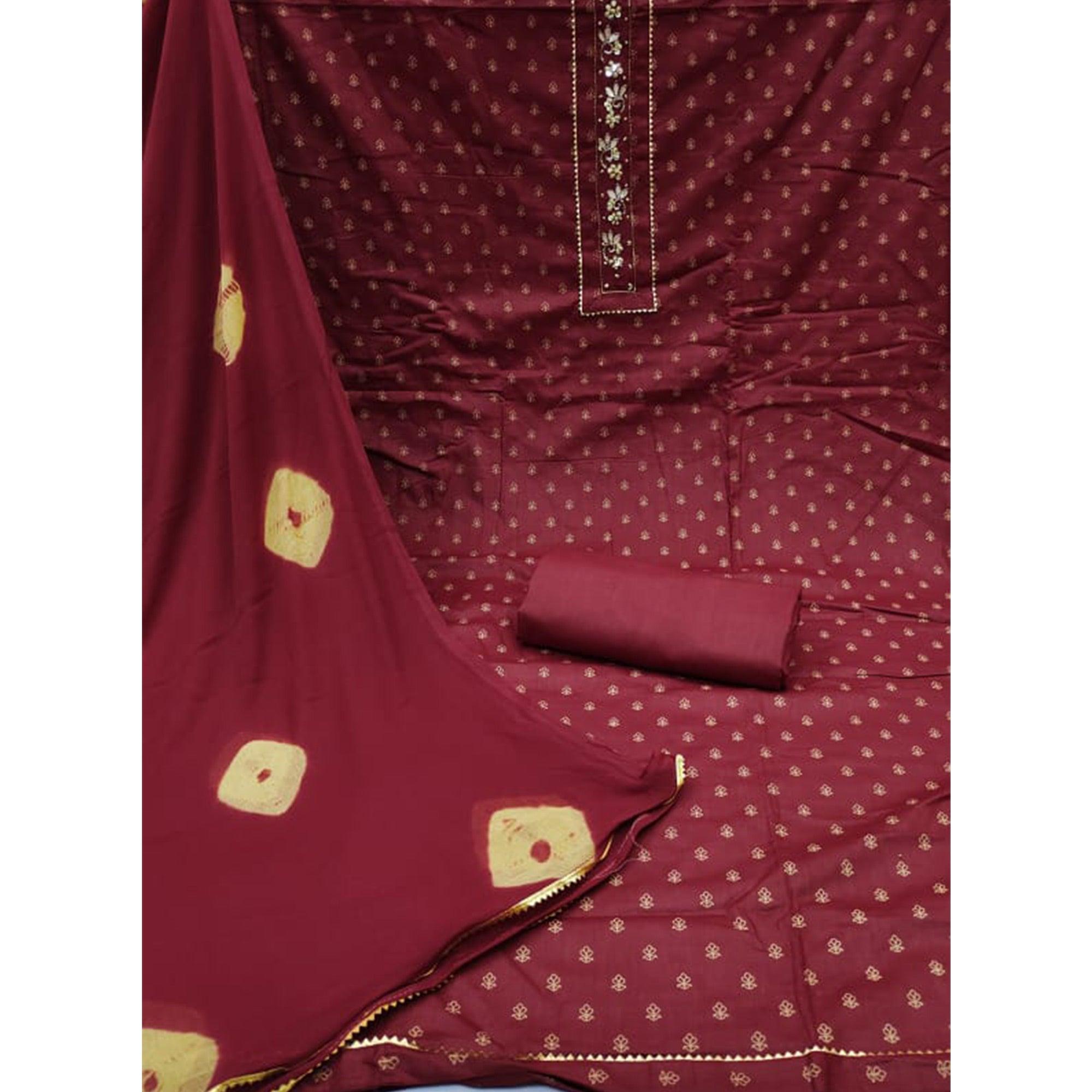 Maroon Printed Pure Cotton Dress Material - Peachmode