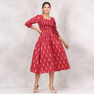 Maroon Printed Pure Cotton Dress - Peachmode