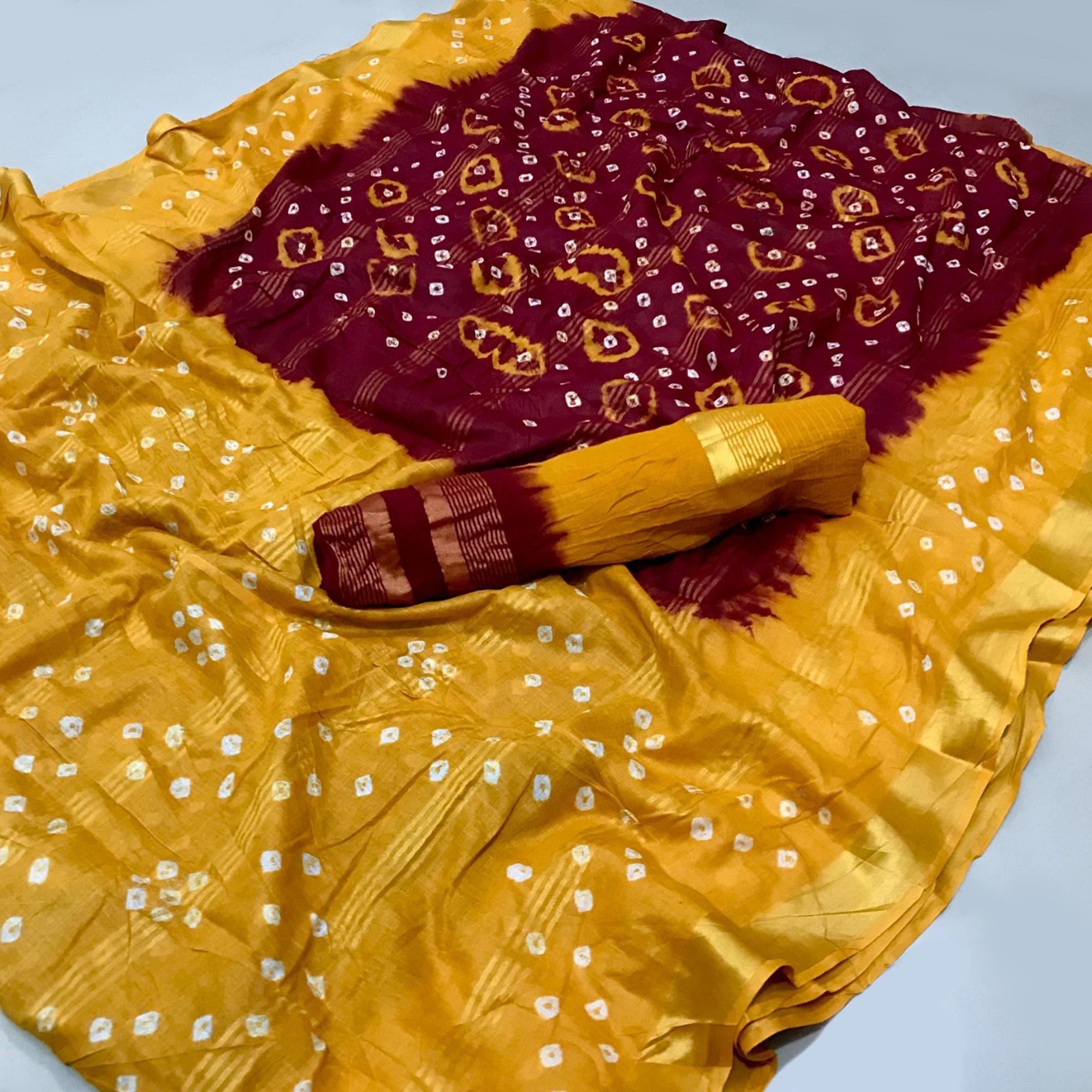 Maroon Printed Pure Cotton Saree - Peachmode