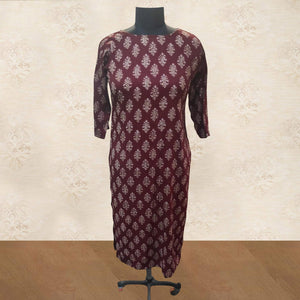 Maroon Printed Rayon Kurti - Peachmode