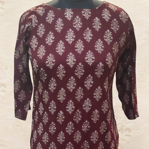 Maroon Printed Rayon Kurti - Peachmode