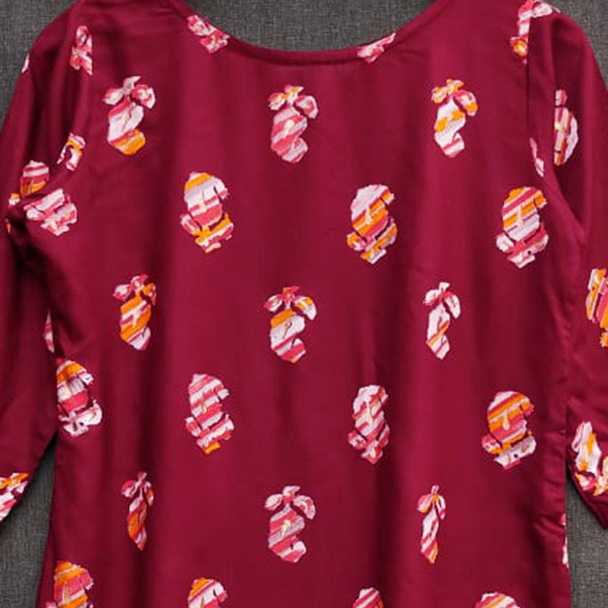 Maroon Printed Rayon Top - Peachmode