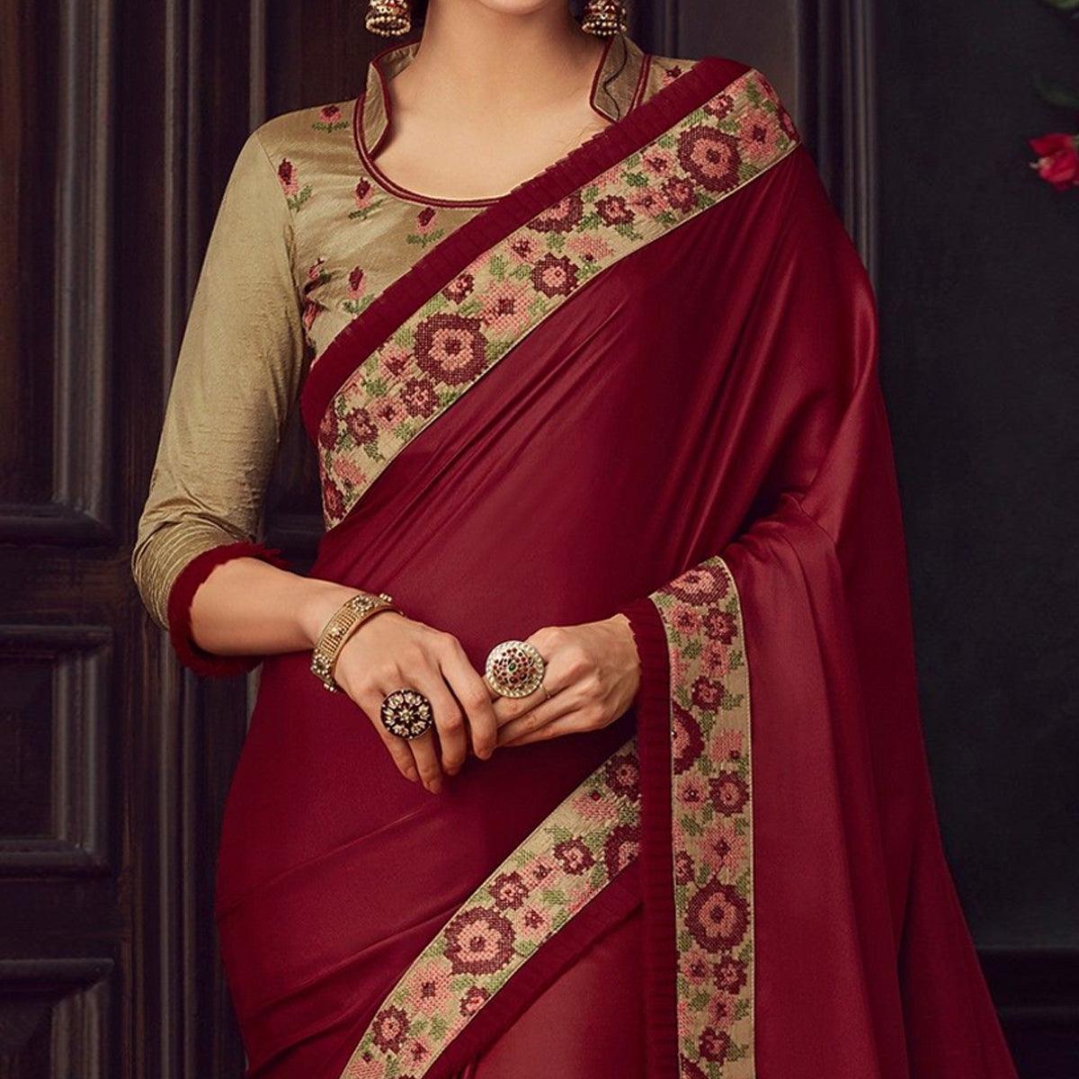 Maroon Solid Art Silk Saree - Peachmode