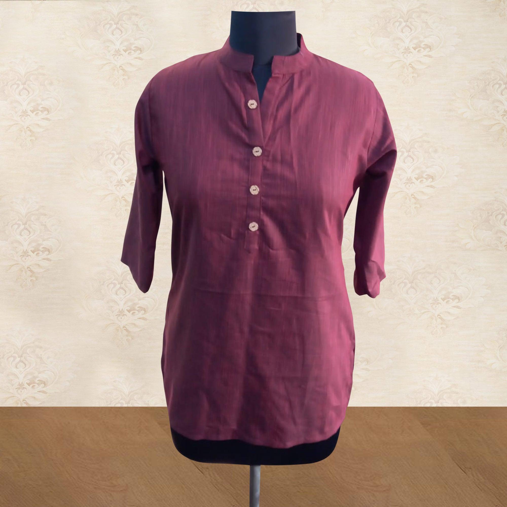 Maroon Solid Cotton Top - Peachmode