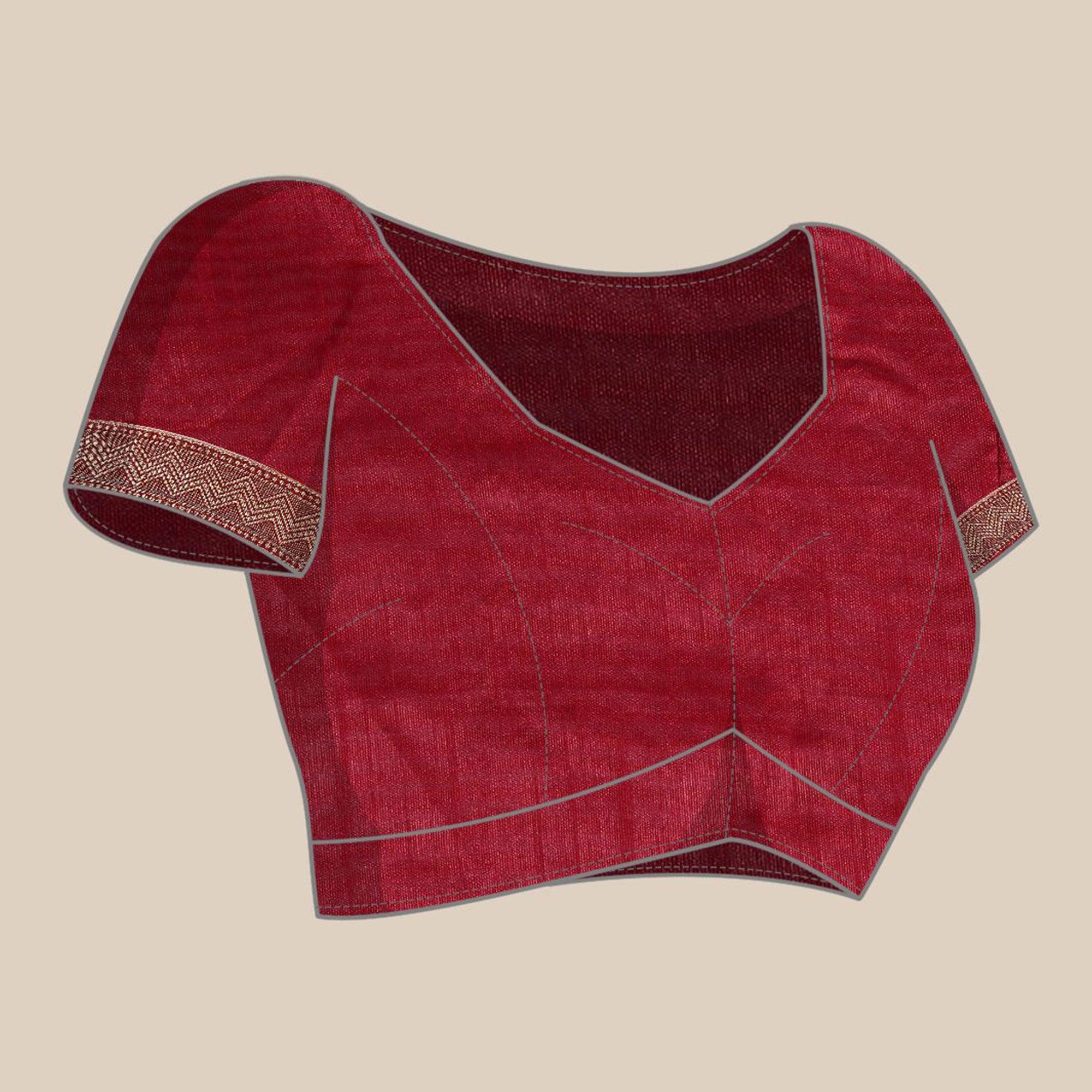 Maroon Solid With Woven Border Vichitra Silk Saree - Peachmode