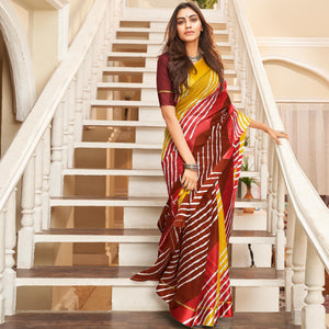 Maroon Striped Printed Art Silk Saree - Peachmode