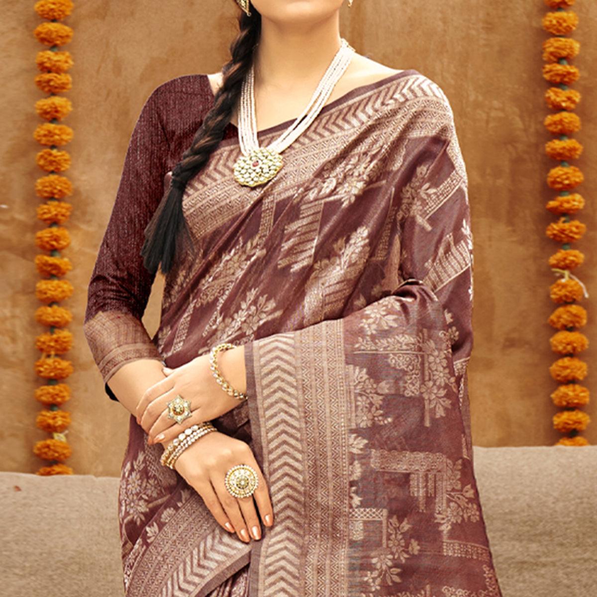 Maroon Woven Art Silk Saree - Peachmode