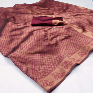 Maroon Woven Banarasi Silk Saree - Peachmode
