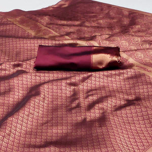 Maroon Woven Banarasi Silk Saree - Peachmode