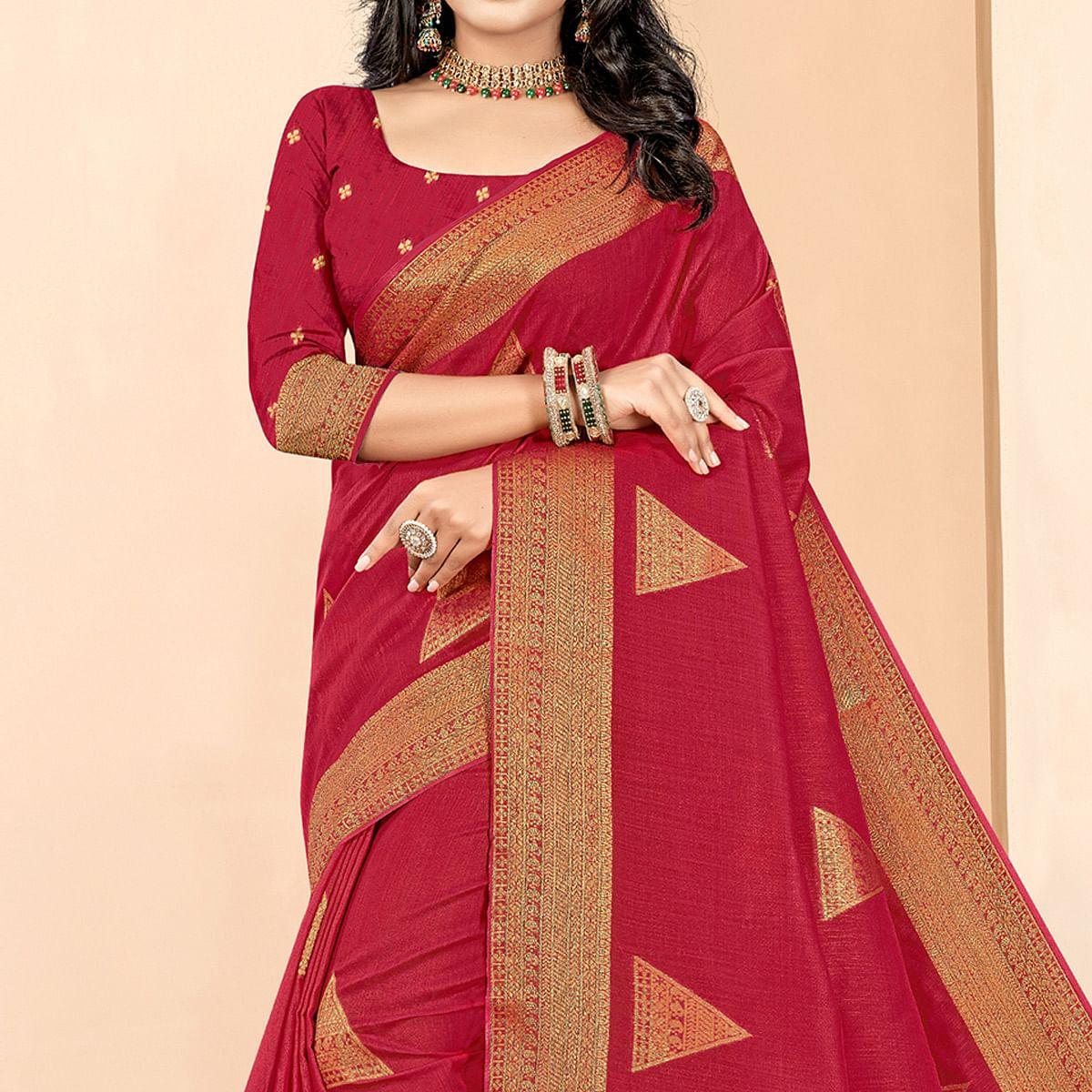 Maroon Woven Cotton Silk Saree - Peachmode