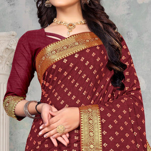 Maroon Woven Vichitra Silk Saree - Peachmode