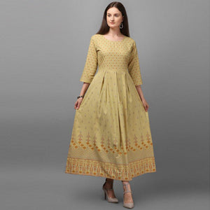 Marvellous Beige Coloured Casual Wear Printed Rayon Malai Kurti - Peachmode