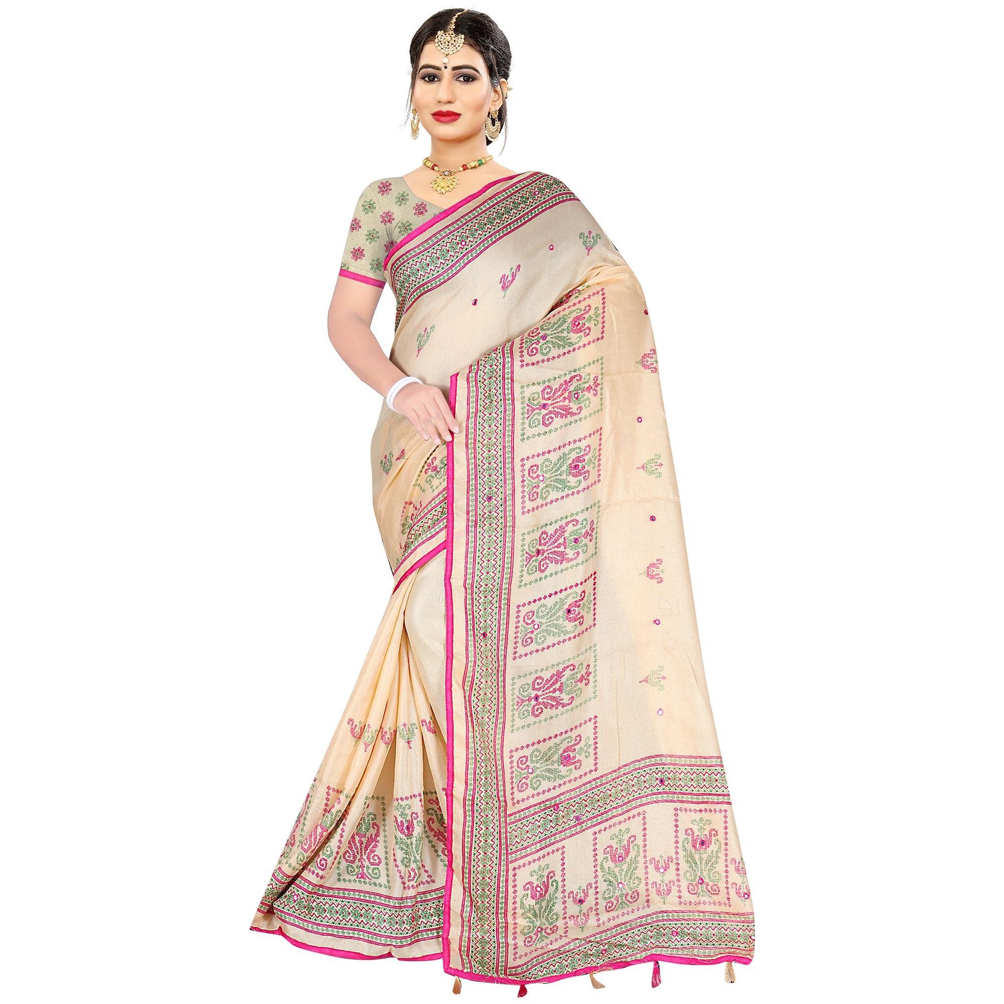 Marvellous Beige Coloured Casual Wear Woven Cotton Jute Saree - Peachmode