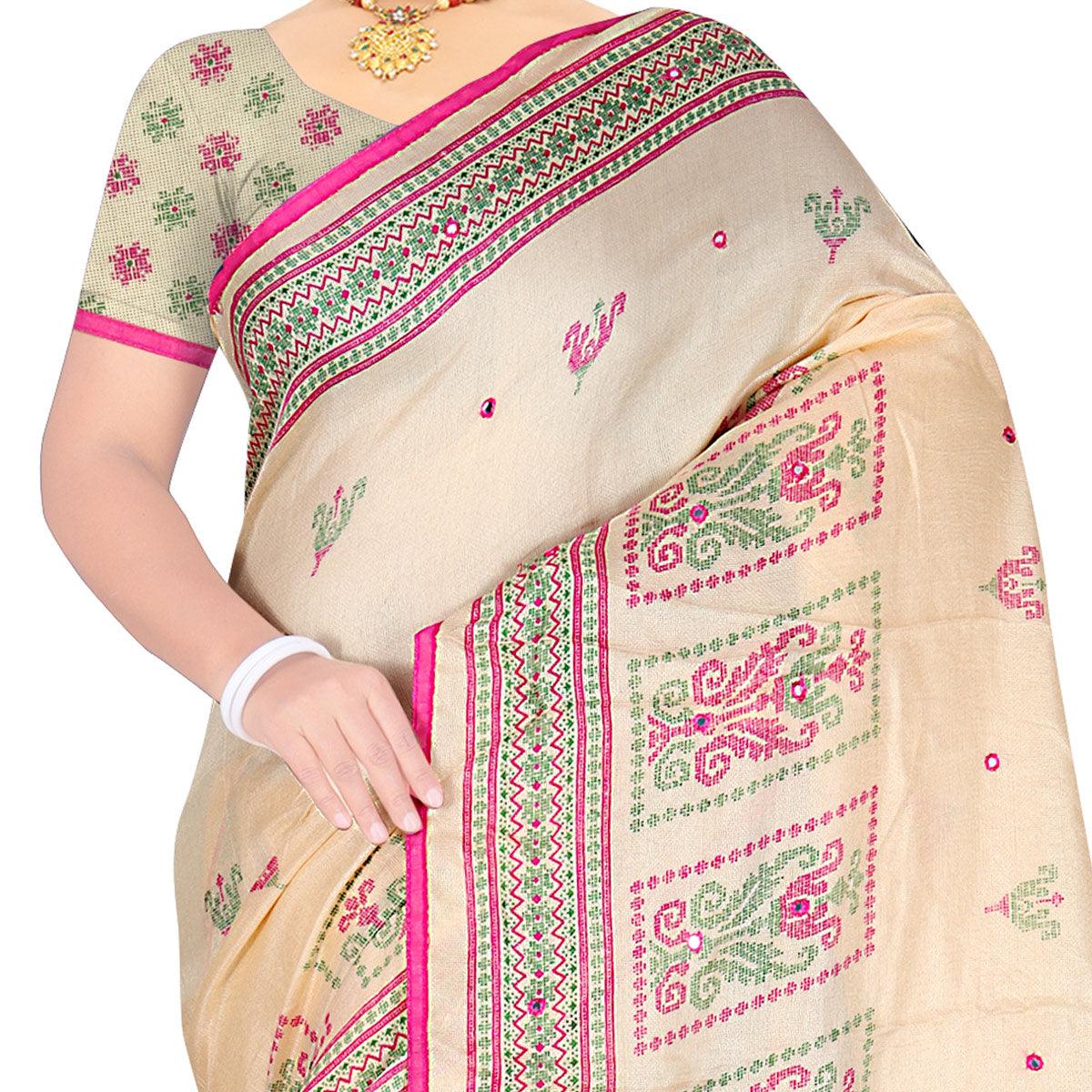 Marvellous Beige Coloured Casual Wear Woven Cotton Jute Saree - Peachmode