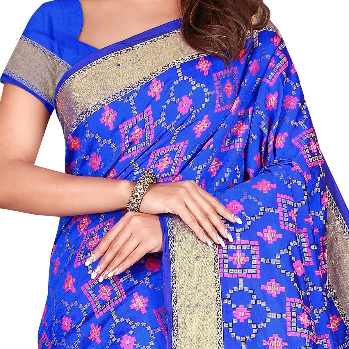Marvellous Blue Colored Festive Wear Woven Patola Silk Saree - Peachmode