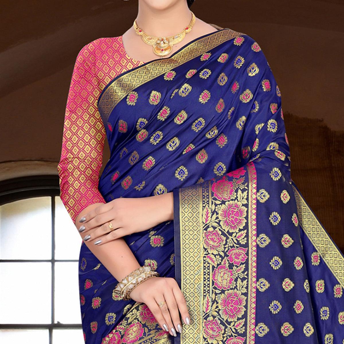 Marvellous Blue Colored Festive Wear Woven Silk Saree - Peachmode