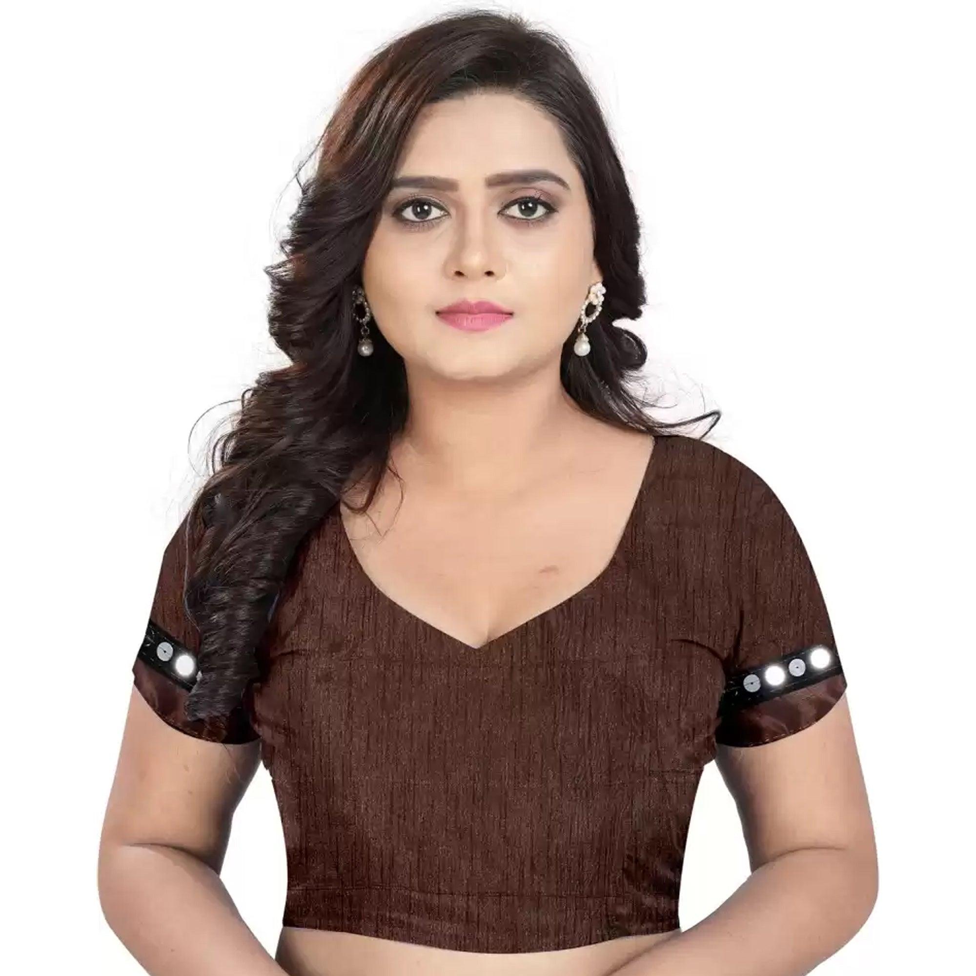 Marvellous Brown-Black Colored Casual Wear Floral Ruffle Art Silk Saree - Peachmode
