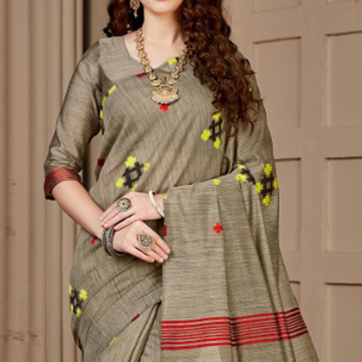 Marvellous Chiku Colored Festive Wear Woven Art Silk Saree - Peachmode