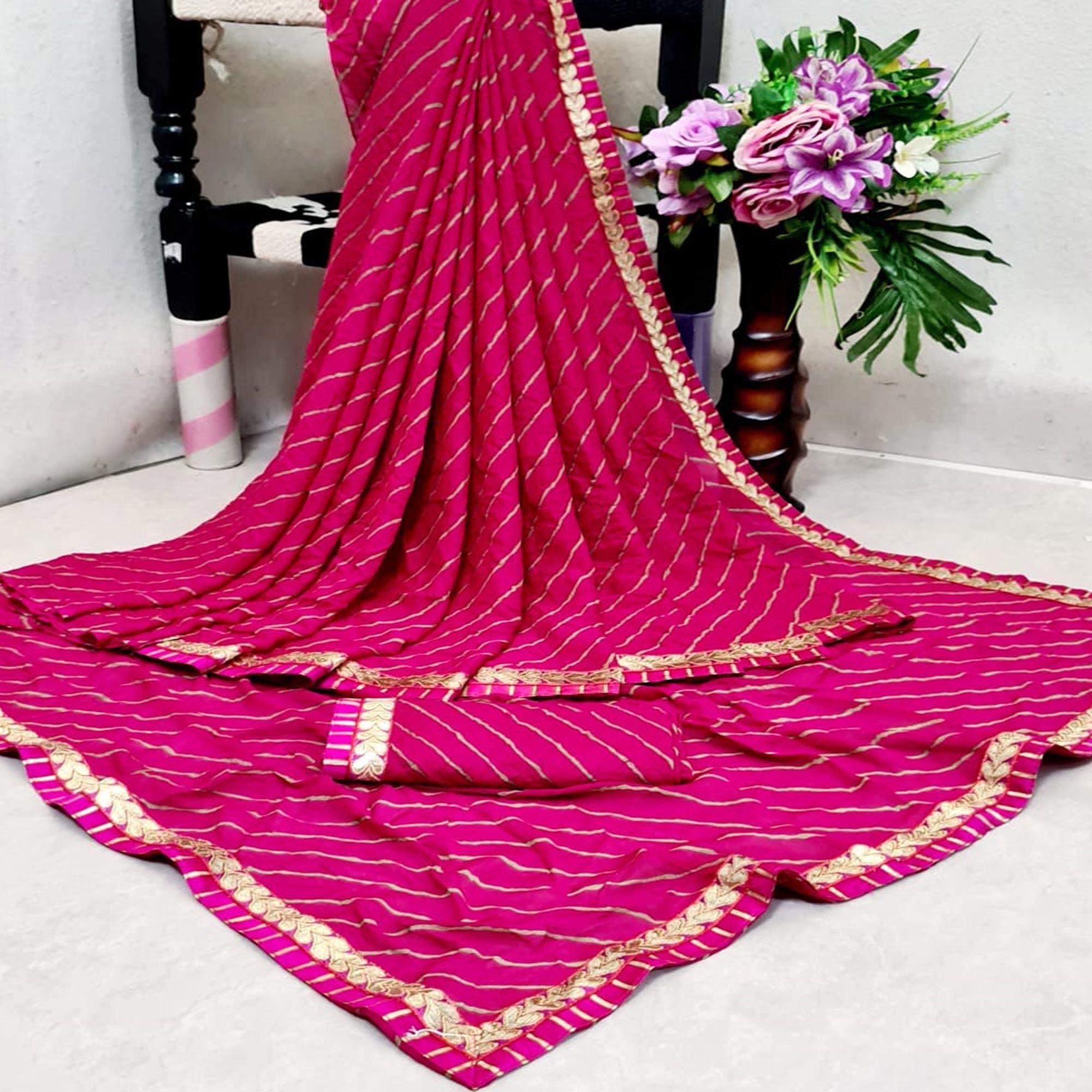 Marvellous Dark Pink Colored Casual Printed Moss Georgette Saree - Peachmode