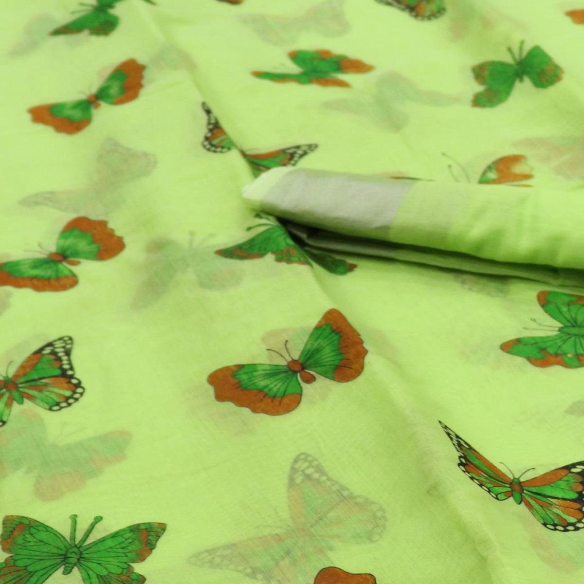 Marvellous Green Colored Casual Wear Butterfly Block Printed Cotton Linen Saree - Peachmode