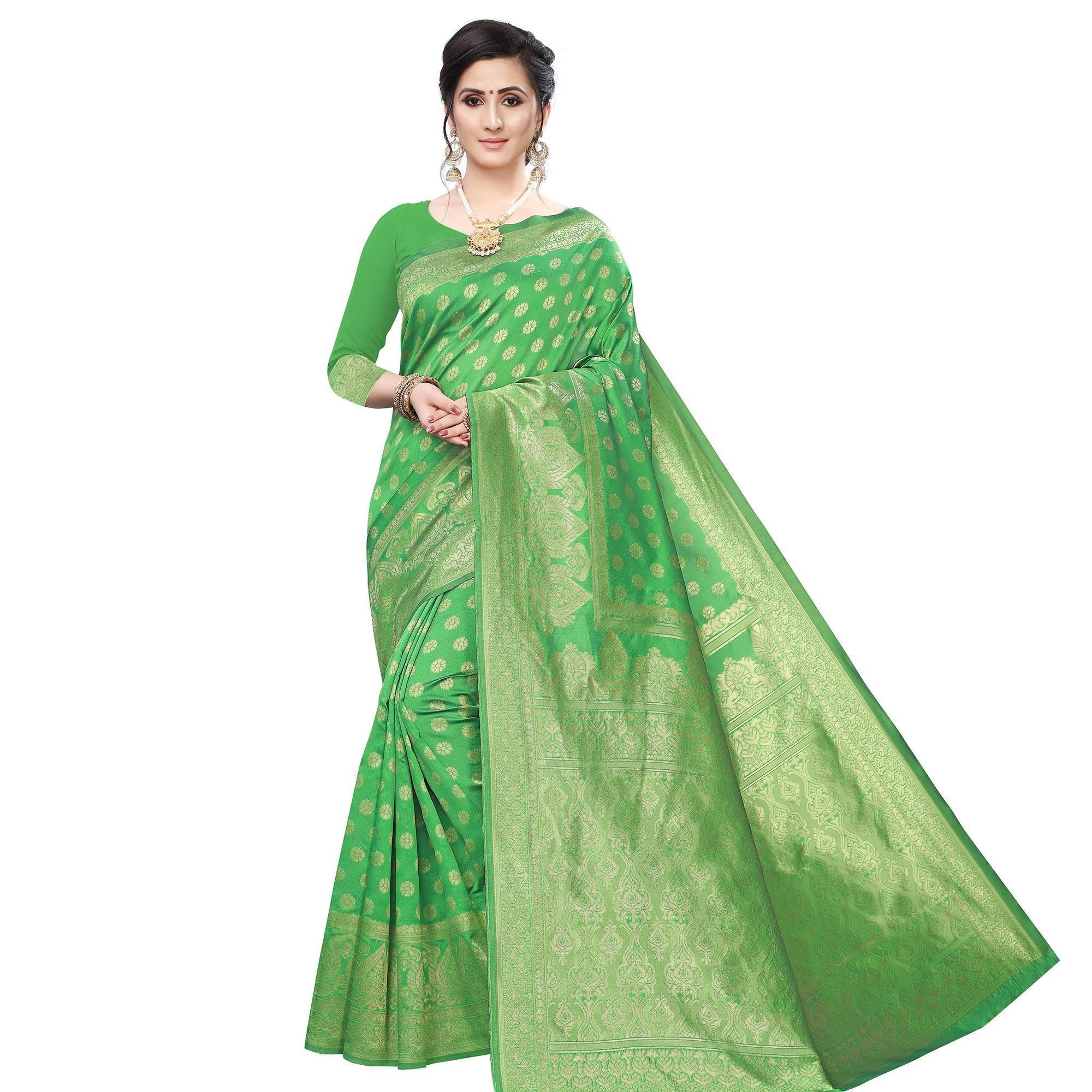 Marvellous Green Colored Festive Wear Woven Art Silk Saree - Peachmode