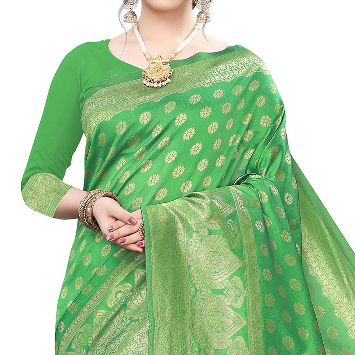 Marvellous Green Colored Festive Wear Woven Art Silk Saree - Peachmode