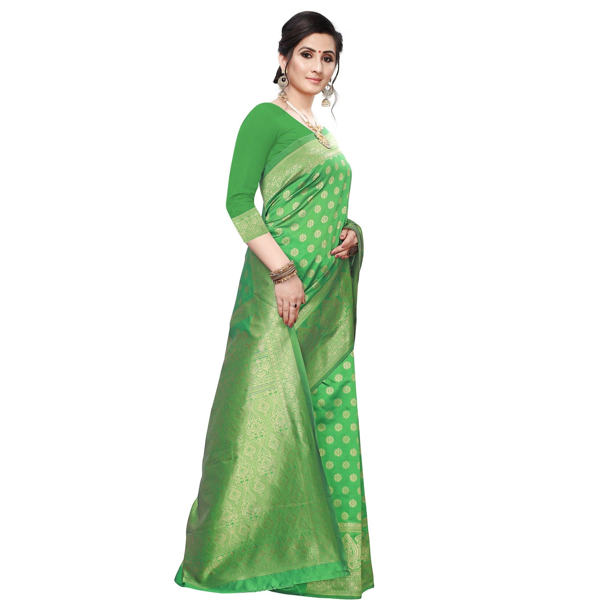 Marvellous Green Colored Festive Wear Woven Art Silk Saree - Peachmode