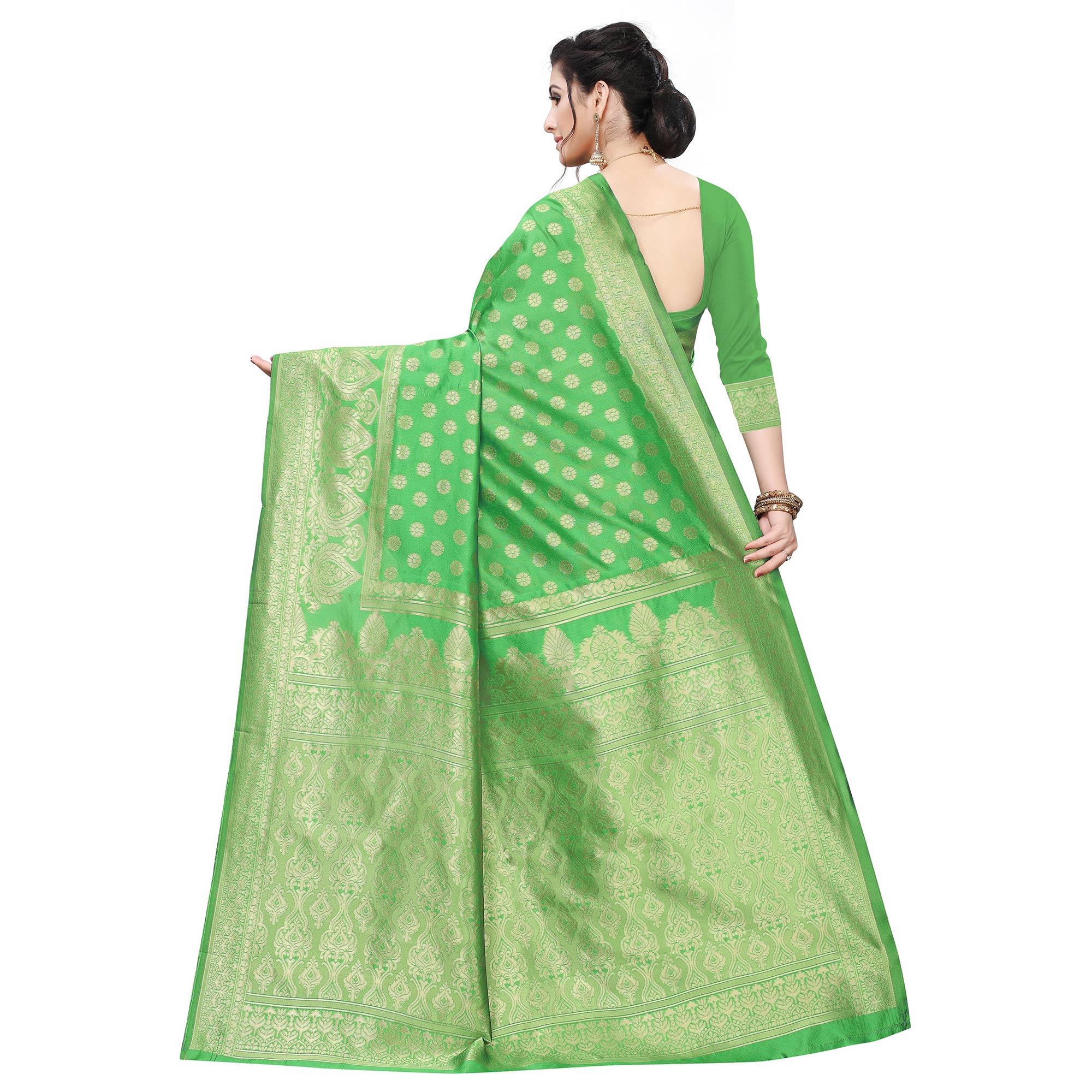 Marvellous Green Colored Festive Wear Woven Art Silk Saree - Peachmode