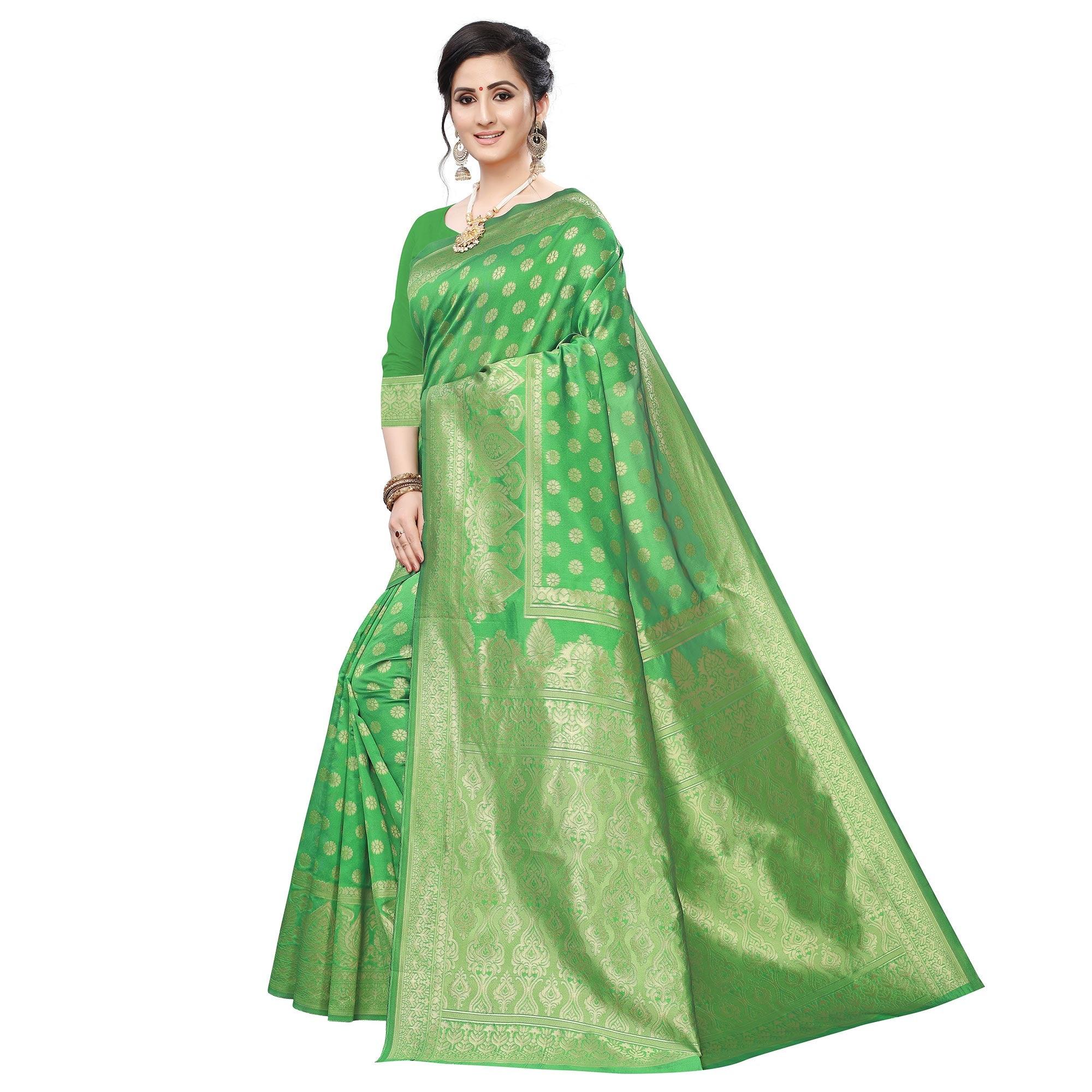 Marvellous Green Colored Festive Wear Woven Art Silk Saree - Peachmode