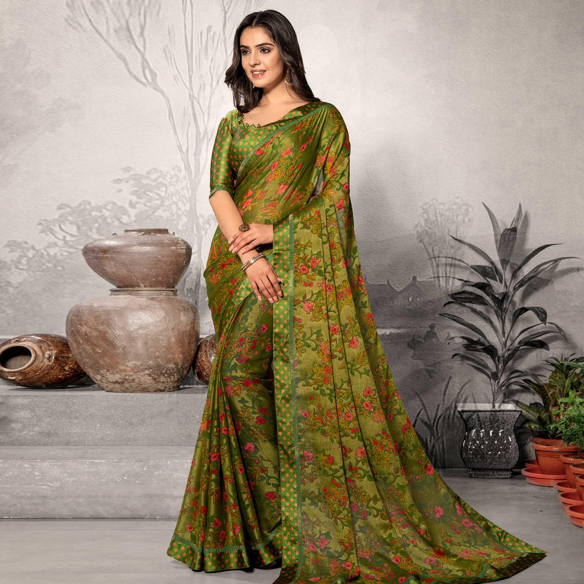 Marvellous Green Colored Partywear Printed Chiffon Saree - Peachmode