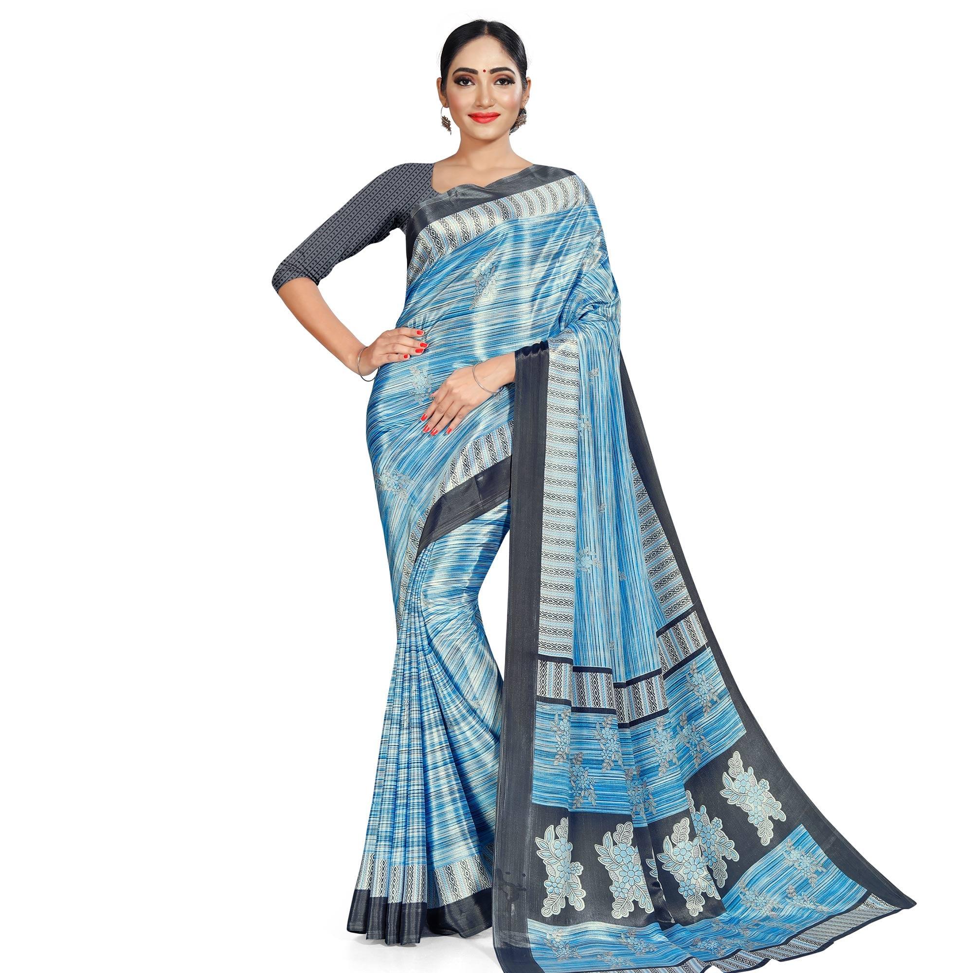 Marvellous Grey - Blue Colored Casual Wear Printed Crepe Saree